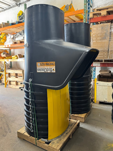 Hopper-style plastic construction chute used to guide debris into vertical chute systems
